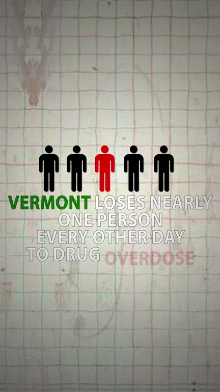 Motion graphic of five figures, one in red, above the word Vermont.