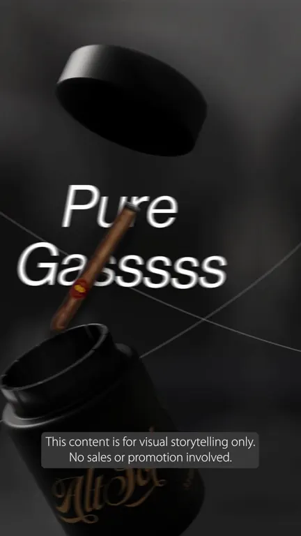 Animated product frame reading Pure Gasss on a dark background.