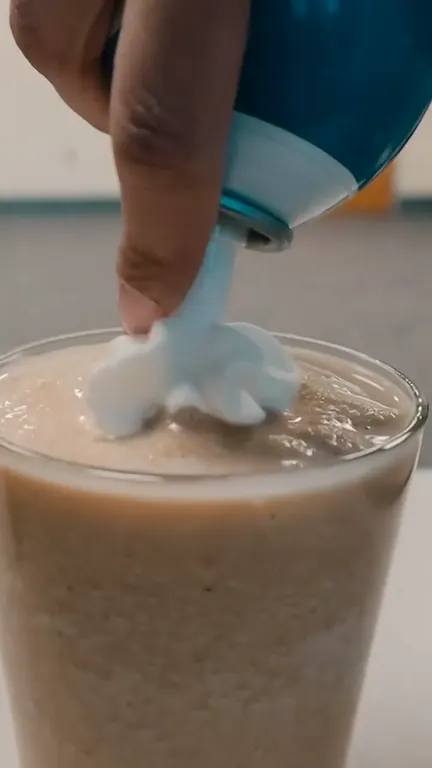 Whipped cream piped onto an iced coffee.